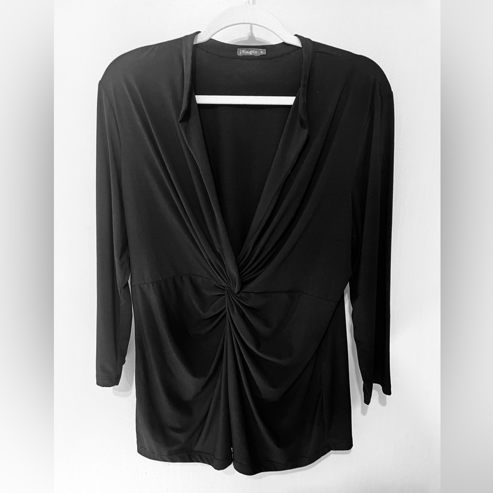 J.McLaughlin Irina Twist Front Top Black XL V-Neck 3/4 Sleeve Stretch